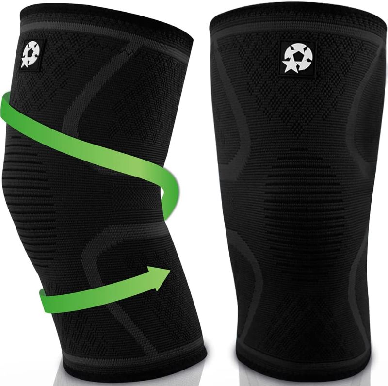 Photo 1 of  5 STARS UNITED Knee Compression Sleeve Brace For Support - Running, Working Out, Crossfit, Powerlifting - Joint Pain, Meniscus Tear, Arthritis, Strain, Swelling - for Men and Women - Pack of 2 - Black - SMALL -