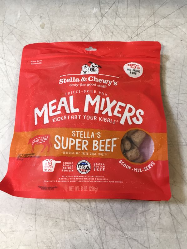 Photo 1 of Stella & Chewy’s Freeze Dried Raw Super Beef Meal Mixer – Dog Food Topper for Small & Large Breeds – Grain Free, Protein Rich Recipe – 8 oz Bag - BEST BY DEC 07 2023 -