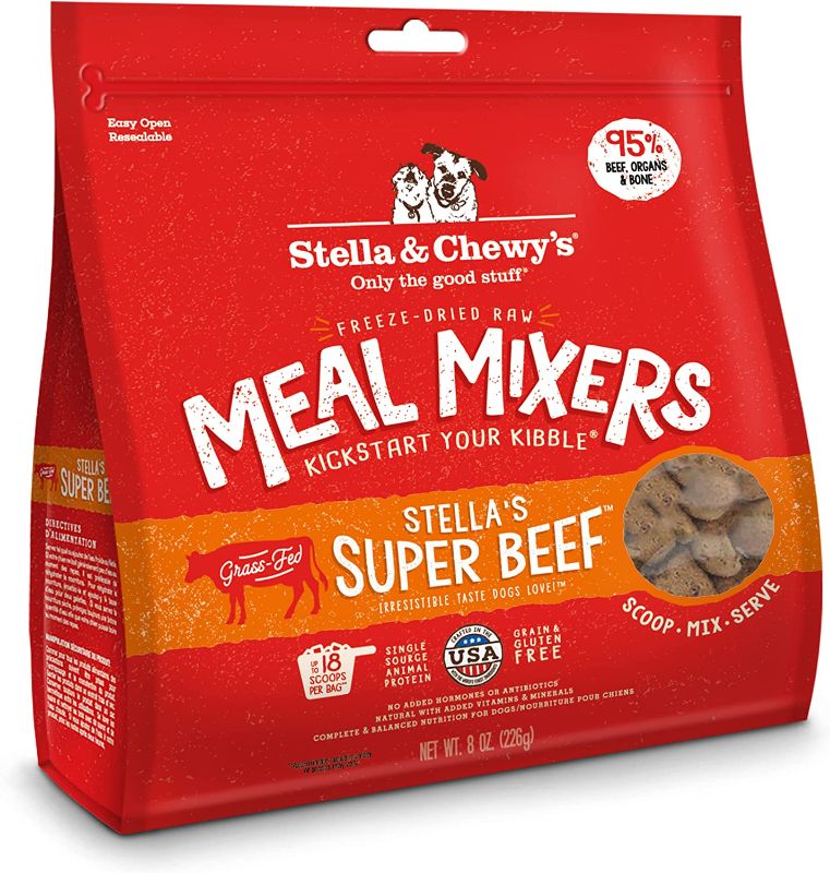 Photo 1 of Stella & Chewy’s Freeze Dried Raw Super Beef Meal Mixer – Dog Food Topper for Small & Large Breeds – Grain Free, Protein Rich Recipe – 8 oz Bag - BEST BY DEC 07 2023 -