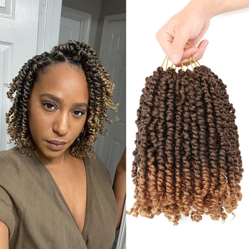 Photo 1 of AuHeiAmeri 7 Packs Pretwisted Passion Twist Crochet Hair 10 Inch Pre Looped Passion Twist Braiding Synthetic Hair Short Crochet Braids for Black Women (10 Inch ( Pack of 7), 1B27#)