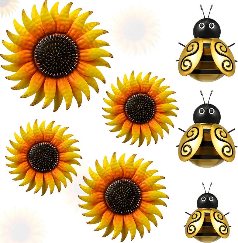 Photo 1 of  EBOOT 7 Pieces Metal Sunflower and Bee Wall Art Hanging Decoration Includes 4 Pieces Sunflower and 3 Pieces Bee 