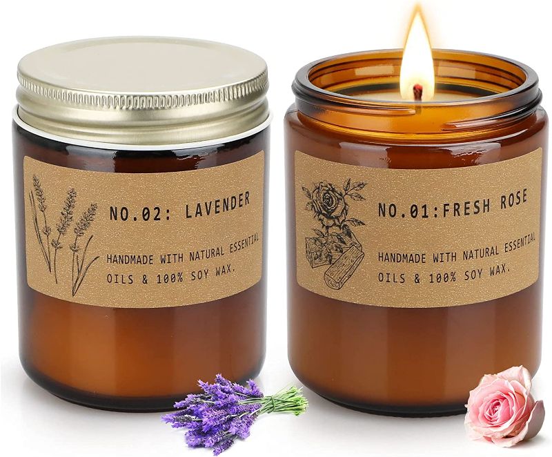 Photo 1 of YFYTRE Rose and Lavender Candles for Home Scented, Aromatherapy Candle 2 pcs, Soy Wax Candle Set, Women Gift with Strongly Fragrance Jar Candles