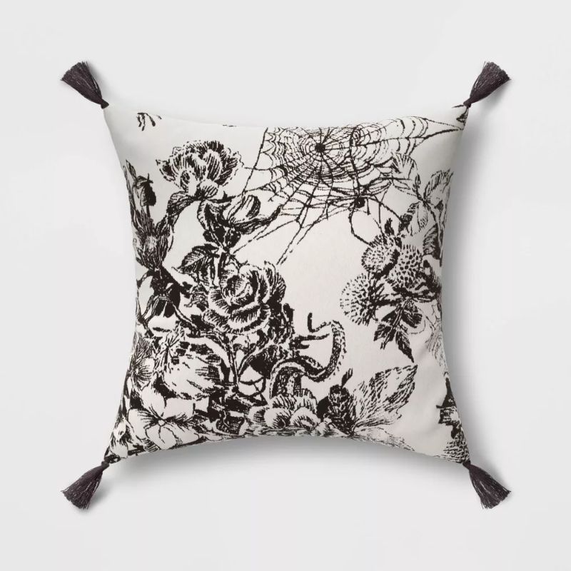 Photo 1 of Woven Floral Square Throw Pillow Almond/Black - Threshold™