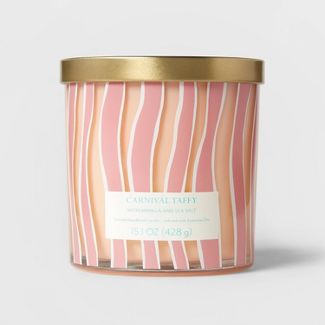 Photo 1 of 15oz Lidded Glass Jar 2-Wick Candle Striped Print Carnival Taffy Pink - Opalhouse™