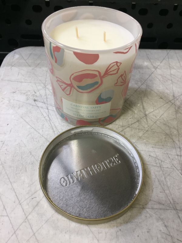 Photo 2 of 15oz Lidded Glass Jar 2-Wick Candle Taffy Print Carnival Taffy White - Opalhouse™