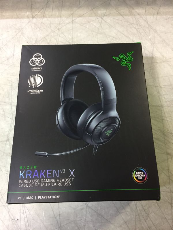 Photo 3 of Razer Kraken V3 X Gaming Headset: 7.1 Surround Sound - Triforce 40mm Drivers - HyperClear Bendable Cardioid Mic - Chroma RGB Lighting - for PC - Classic Black