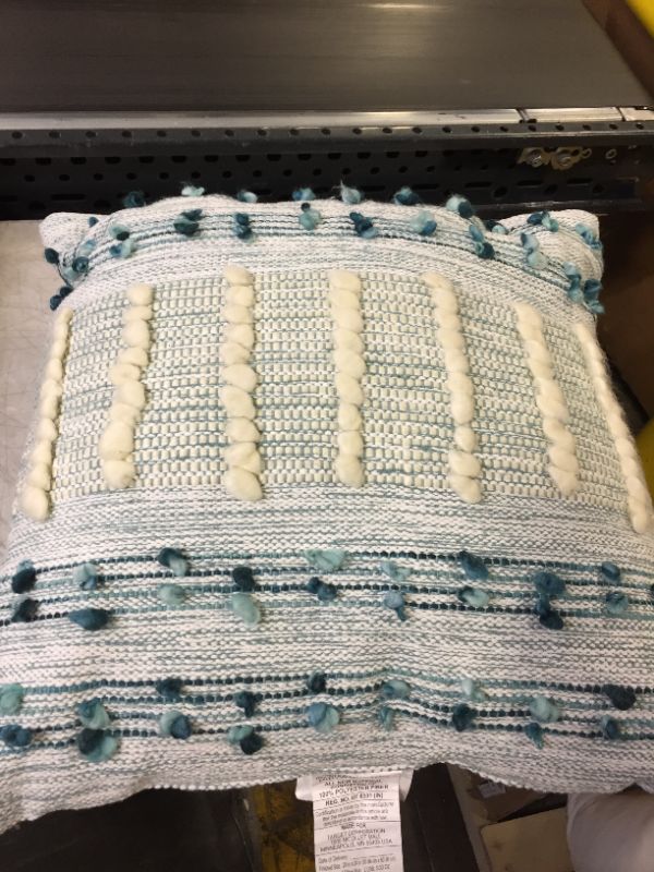 Photo 3 of 16"x42" Microstripe Double-Weave Lumbar Throw Pillow Black/Cream AND Euro Texture Decorative Throw Pillow Teal Blue - Threshold™

