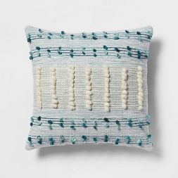 Photo 1 of 16"x42" Microstripe Double-Weave Lumbar Throw Pillow Black/Cream AND Euro Texture Decorative Throw Pillow Teal Blue - Threshold™

