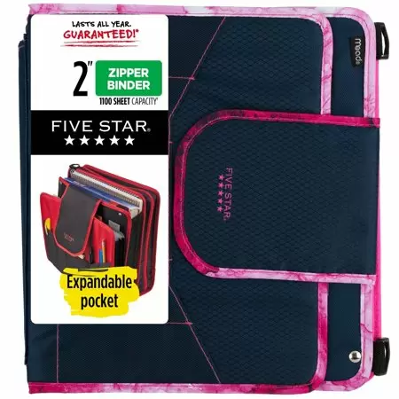 Photo 1 of Five Star 2 Sewn Zipper Binder High Capacity Navy/Pink
