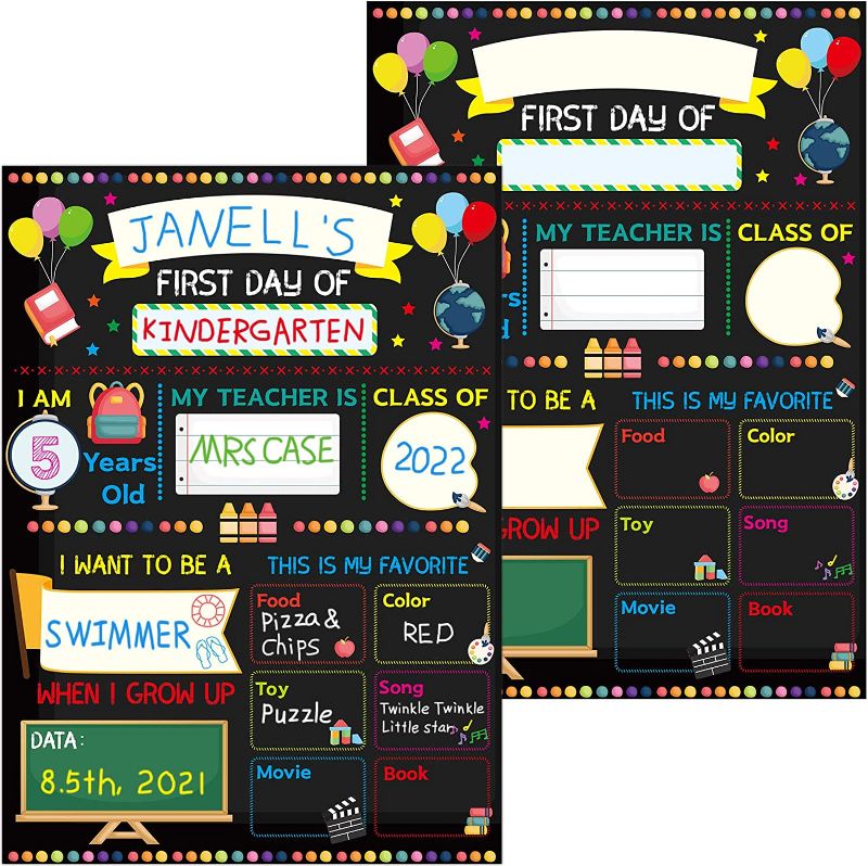 Photo 1 of  FANCY LAND First and Last Day of School Chalkboard Signs 12PCS Paper Board School Photo Prop Signs 10 X 14 for Boys Girls Party - SET OF 2 -