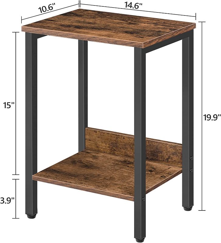 Photo 1 of ALLOSWELL End Tables Set of 2, Side Tables with Storage Shelf, Slim Nightstands, Steel Frame, for Living Room, Bedroom, Study, Industrial Design, Rustic Brown ETHR5001S2