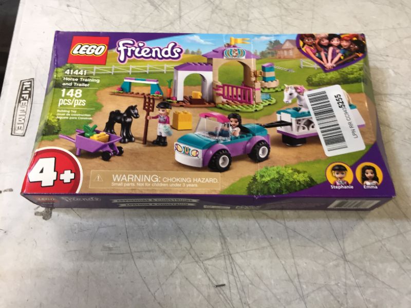 Photo 2 of LEGO Friends Horse Training and Trailer 41441 Building Kit Friends Stephanie and Emma and 2 Animals; (148 Pieces) - BOX HAS SMALL DAMAGE -