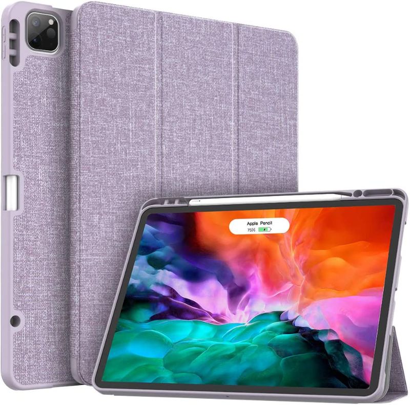 Photo 1 of Soke iPad Pro 12.9 Case 2020 & 2018 with Pencil Holder - [Full Body Protection + Apple Pencil Charging + Auto Wake/Sleep], Soft TPU Back Cover (Violet)