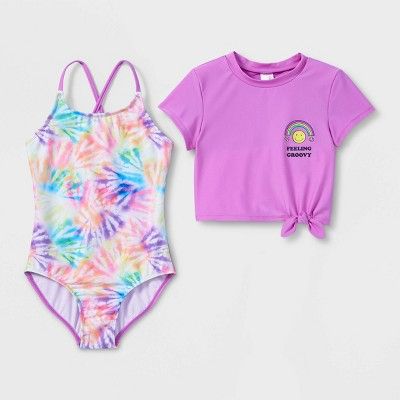 Photo 1 of Girls' 'Groovy Girl' 2pc Rash Guard Set - Cat & Jack Purple XS *BIKINI ONLY, T SHIRT MISSING
