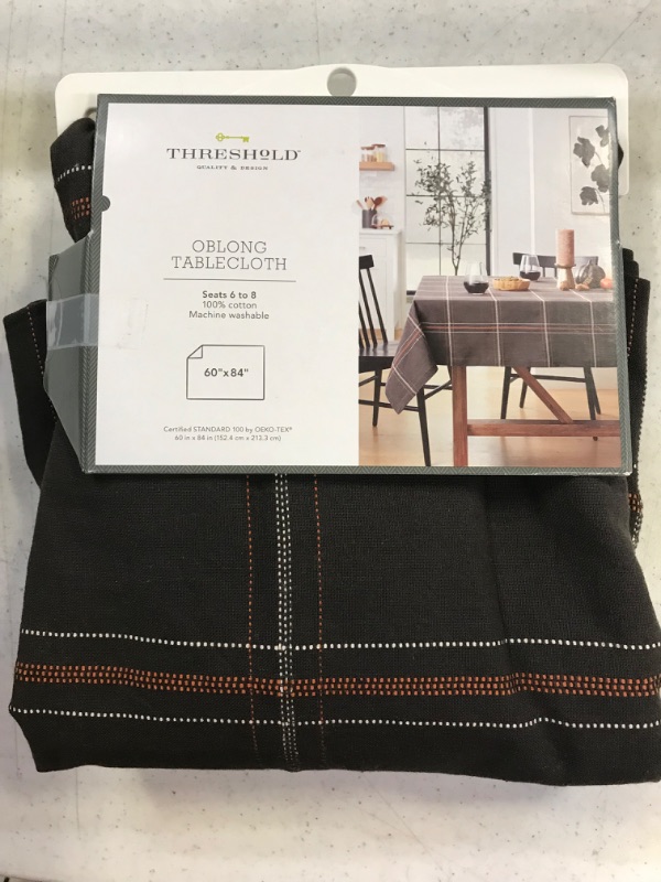 Photo 2 of 84" x 60" Halloween Cotton Plaid Tablecloth Black - Threshold™

