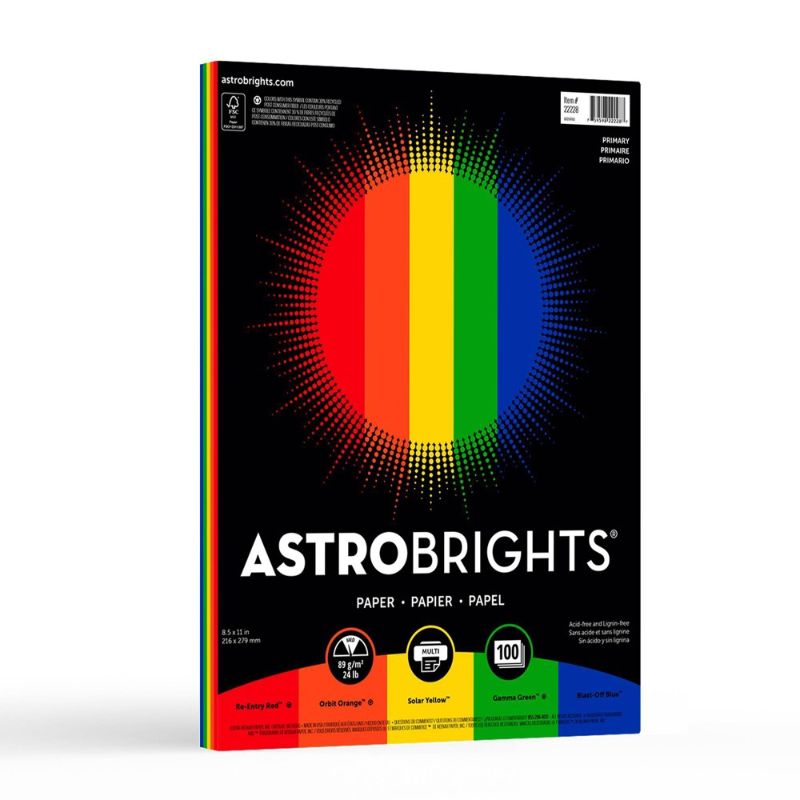 Photo 1 of 200 Sheet Astrobrights 5-Color Primary Colored Paper

