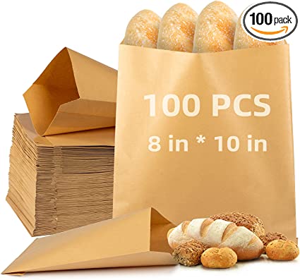 Photo 1 of 100 PCS Kraft Paper Bags,8"x10" Flat Greaseproof Paper Bags,Envelopes Brown Paper Snack Bags,Small Flat Party Favor Bag for Bakery Cookies Candies Dessert Chocolate Sandwich