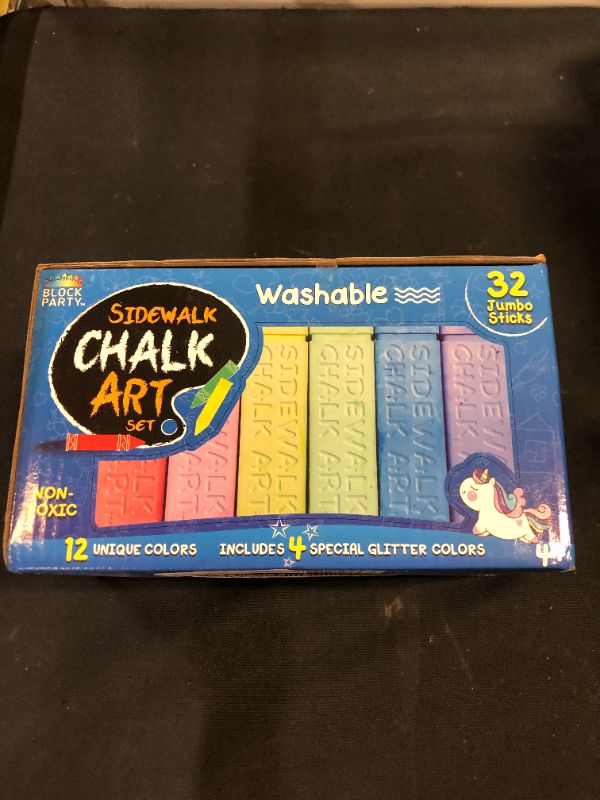 Photo 2 of Block Party Sidewalk Chalk 32-Piece Set - 12 BIG BOLD Colors Includes 4 Glitter Chalk --FACTORY SEALED ---