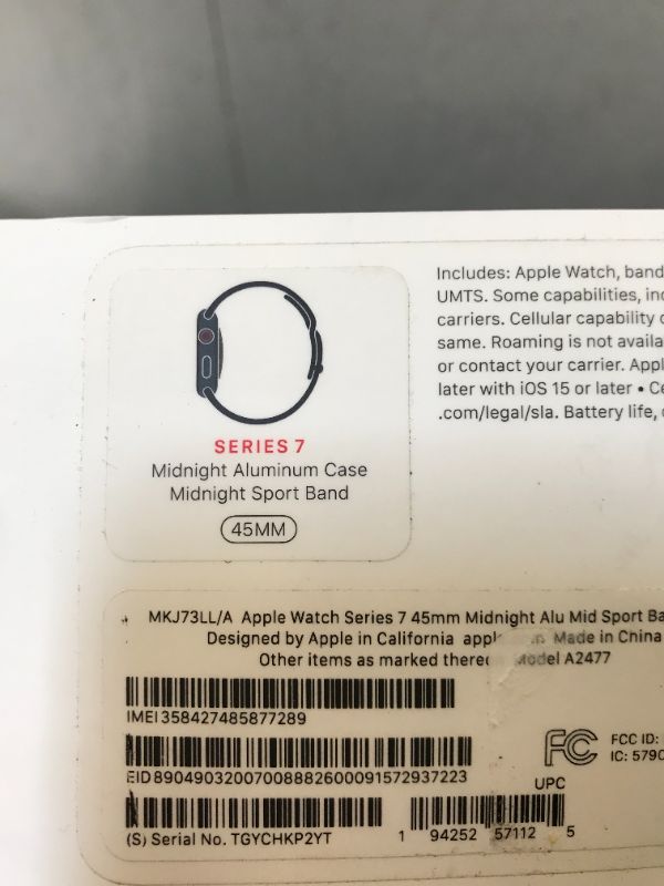 Photo 6 of Apple Watch Series 7 (GPS + Cellular, 45mm, Midnight Aluminum, Midnight Sport Band) --- brand new factory sealed (packaging damaged)