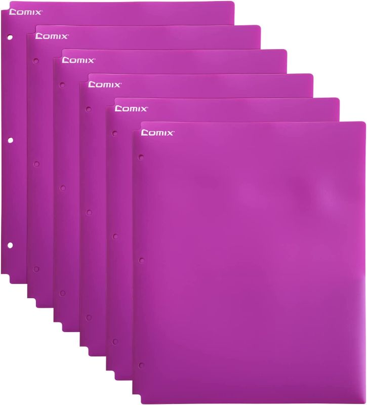 Photo 1 of Comix Plastic Folders with 2 Pocket and 3 Holes, Binder Folders with Pockets Hold Letter Size Paper for School and Office,12 Pack (A2140Pink)
