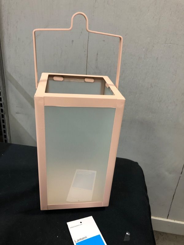 Photo 2 of 10" Rectangular Pillar Outdoor Lantern Candle Holder Peach - Room Essentials