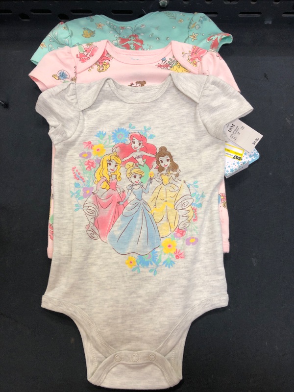 Photo 2 of Baby Girls' 3pk Disney Princess Short Sleeve Bodysuit--SIZE 18M


