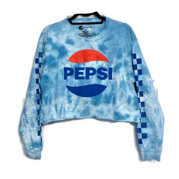 Photo 1 of  PEPSI logo long sleeve blue tie dye crop top--SIZE M