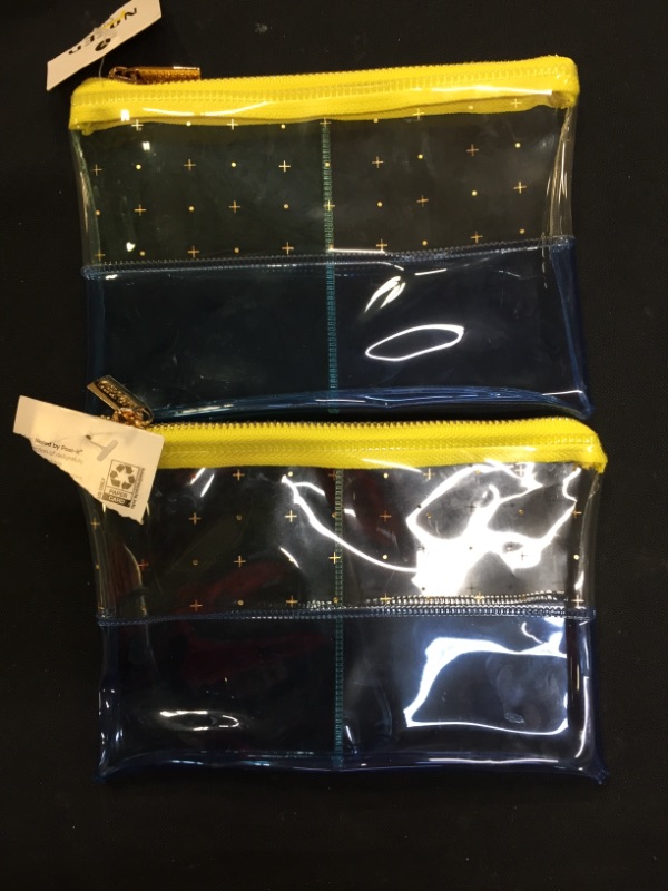 Photo 2 of 2 PACK--Noted by Post-it® Pen Pouch, Yellow and Blue Transparent Plastic with Zipper, 7.5" X 5.25