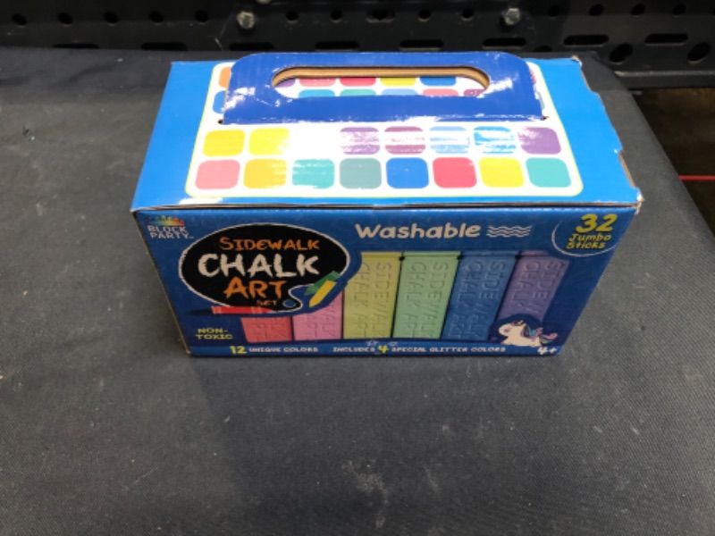 Photo 2 of Block Party Sidewalk Chalk 32-Piece Art Set - BIG BOLD Colors Includes 4 Glitter Chalk That Sparkle, Square Non-Roll Kids Chalk, Washable