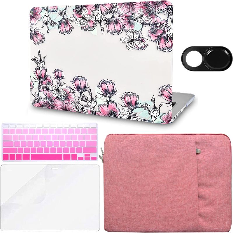 Photo 1 of LASSDOO Compatible with MacBook Air 13 inch Case (2017,2016,2015,2014,2013,2012,2011,2010) A1369/A1466 Plastic Hard Shell + Sleeve + Webcam Cover + Keyboard Cover + Screen Protector (Peony)