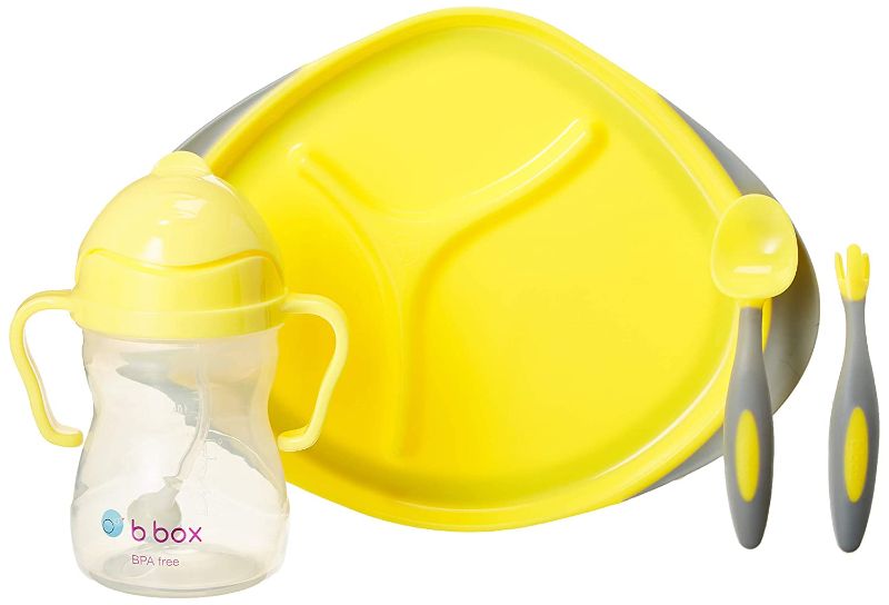 Photo 1 of b.box Toddler 4 in 1 Mealtime Set, Color: Lemon Sherbet, Includes: Sippy Cup, Cutlery Set and Divided Plate, 6 Months +, BPA-Free, Phthalates-Free & PVC Free, Dishwasher & Microwave Safe
