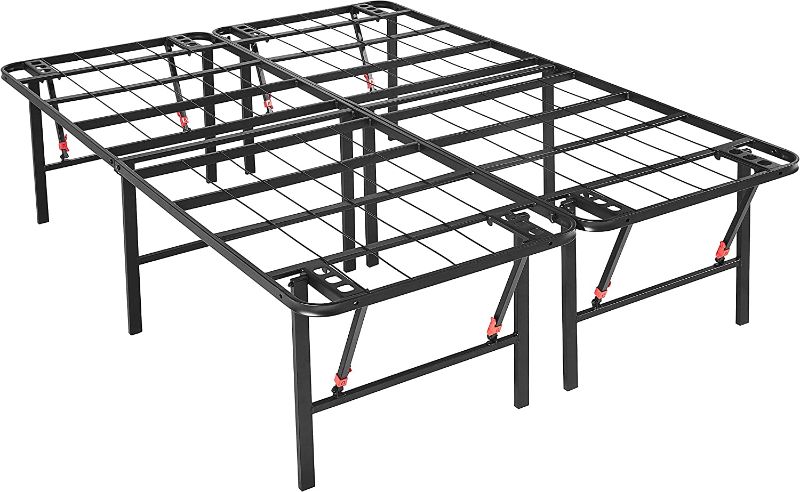 Photo 1 of Amazon Basics Foldable Metal Platform Bed Frame with Tool Free Setup, 18 Inches High, Full, Black  -- FACTORY SEALED , PACKAGING SLIGHTLY DAMAGED --
