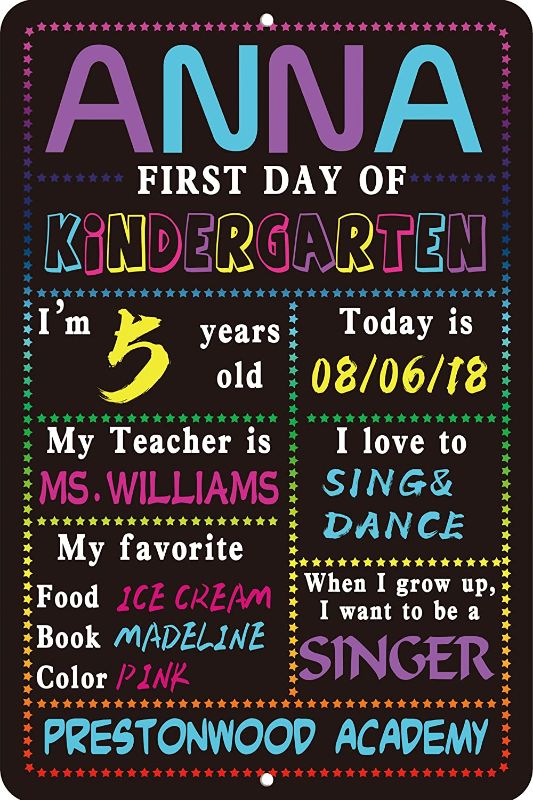 Photo 1 of First Day of School Board Sign Chalkboard Style Photo Prop Back to School Sign Supplies for Kindergarten 12 x 8 Inches
