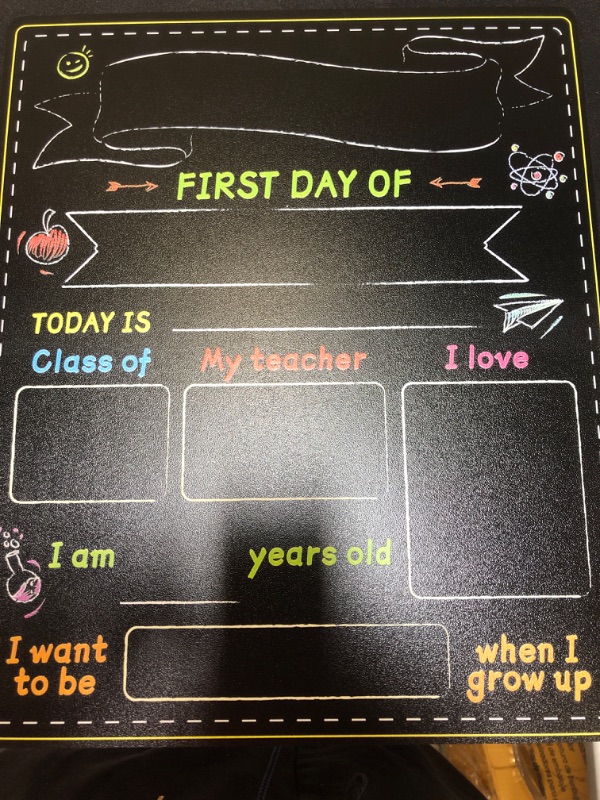 Photo 2 of First & Last Day of School Board, 10x12 Inch Back to School Sign for Kids Girls Boys, Double Sided My 1st Day of School Chalkboard Sign Photo Prop, Wooden 1st Day Boards of Preschool Kindergarten
