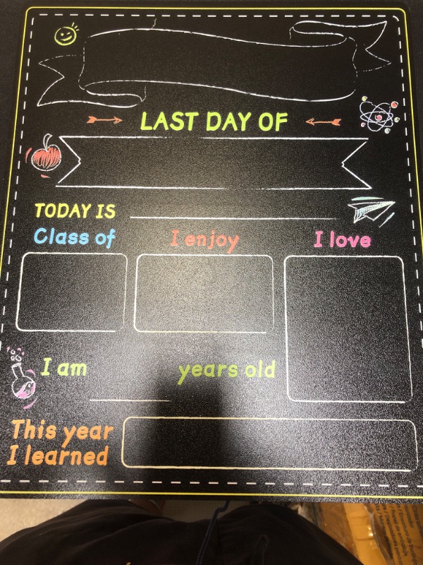 Photo 3 of First & Last Day of School Board, 10x12 Inch Back to School Sign for Kids Girls Boys, Double Sided My 1st Day of School Chalkboard Sign Photo Prop, Wooden 1st Day Boards of Preschool Kindergarten
