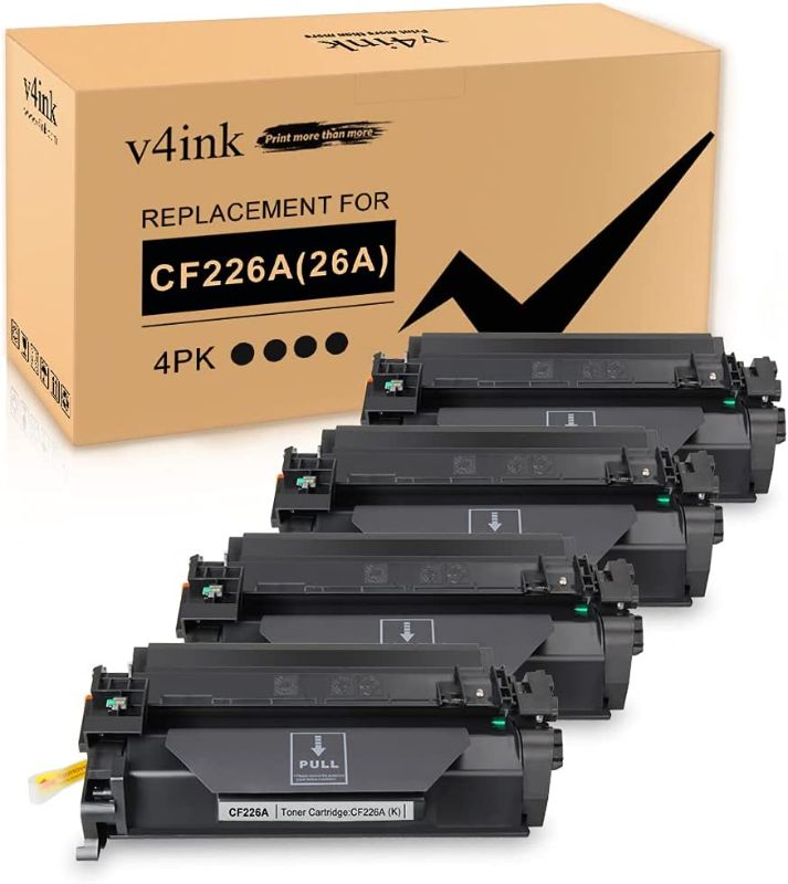 Photo 1 of V4INK Compatible 26A CF226A Toner Cartridge Replacement for HP 26A CF226A 26X CF226X Toner for Use with HP Pro M402n M402dn M402dw M402d MFP M426dw M426fdw M426fdn Printer (4 Pack, Black)
