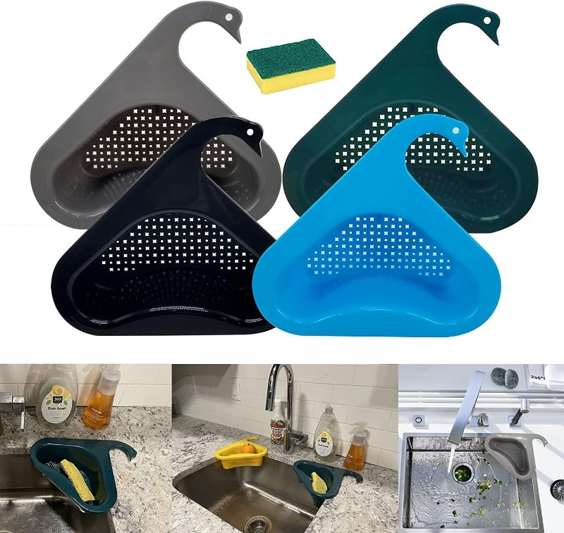 Photo 1 of 4 Pcs Swan Strainer Drain Basket, Kitchen Sink Strainer, Multifunctional Kitchen Triangle Sink Filter Accessories, suitable for square corner sinks
