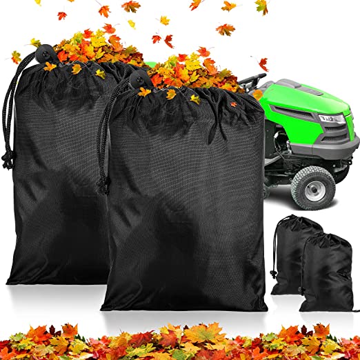 Photo 1 of 2 Pieces Lawn Leaf Bags Garden Waste Bag Riding Lawn Mower Clearance Bag for Fall Cleanup Leaves, Grass Catcher Leaf Bag Holder for Ride-On Lawn Mower Large Capacity with Storage Bags, Black
