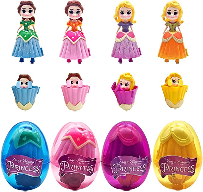 Photo 1 of 4 Pack Princess Jumbo Deformation Pre-Filled Easter Eggs with Toys Inside for Kids Girls Boys Gifts Easter Basket Stuffers Party Favors Fillers (Princess)
