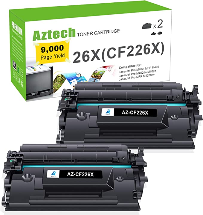 Photo 1 of Aztech Compatible CF226X Toner Cartridge Replacement for HP 26X CF226X Pro MFP M426fdw M426fdn M426dw Pro M402n M402dw M402dn CF226XC Printer High Yield (Black 2-Pack)
