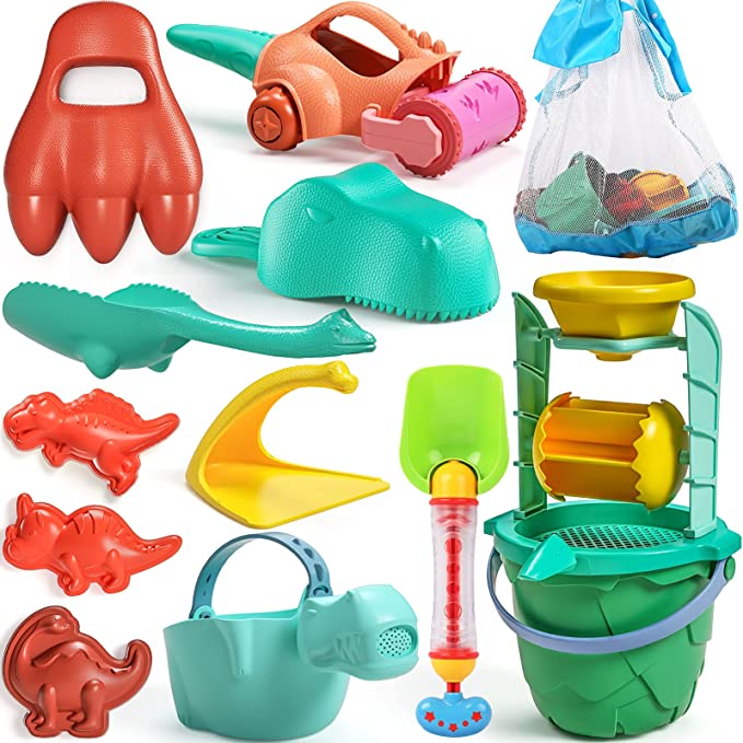 Photo 1 of burgkidz Kids Beach Toys Sand Toys Set, Dinosaur Theme Beach Toys, Toddlers Sand Water Wheel, Beach Molds, Beach Bucket Shovel Tool Kit, Sandbox Toys for Kids, Outdoor Toys for Toddlers Age 3 4 5 6
