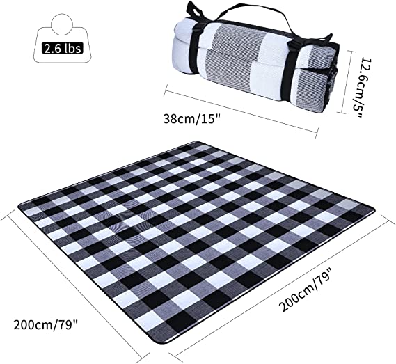 Photo 1 of Babypat Waterproof Picnic Blanket Extra Large, 3 Layers Foldable Outdoor Picnic Blanket, Portable Picnic Mat for 6-8 People (Black)
