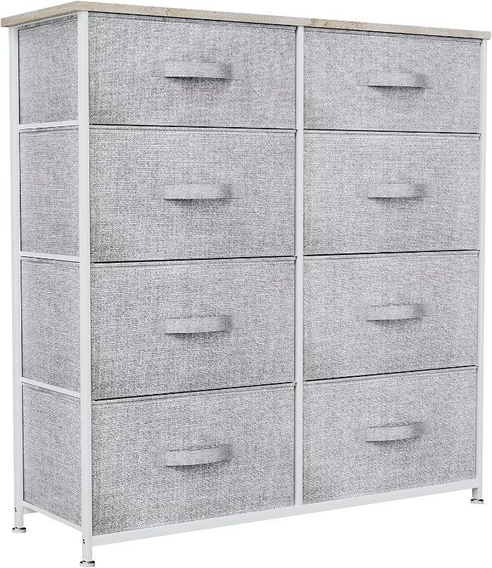 Photo 1 of YITAHOME Fabric Dresser for Bedroom, Tall Dresser with 8 Drawers, Storage Tower with Fabric Bins, Chest of Drawers for Closet & Living Room - Sturdy Steel Frame, Wooden Top (Light Grey)
