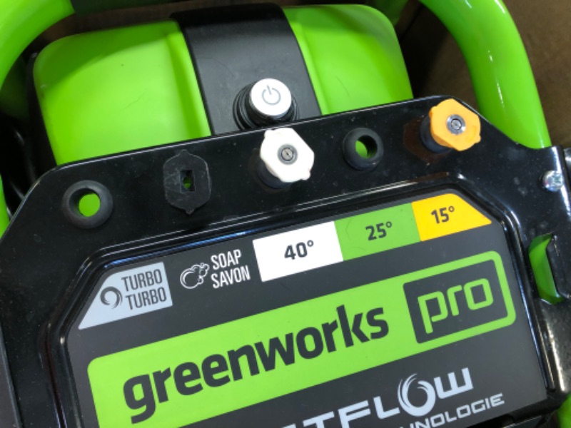 Photo 1 of Greenworks 3000 PSI (1.1 GPM) TruBrushless Electric Pressure Washer (PWMA Certified) & 3300 PSI Universal Pressure Washer Spray Tip Attachments (5 Pack) 5202402
