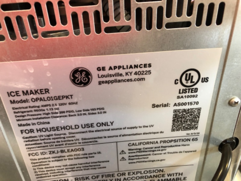 Photo 3 of ***SOLD FOR PARTS ONLY***GE Profile Opal | Countertop Nugget Ice Maker with Side Tank | Portable Ice Machine Makes up to 24 lbs. of Ice Per Day | Stainless Steel Finish
