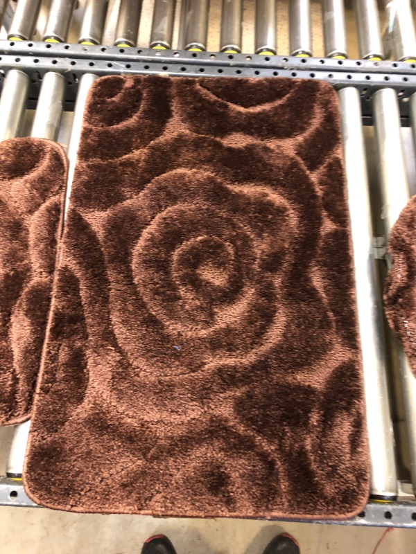 Photo 4 of 3 Piece Thickened Bath Rugs Set,Bath Rug + Contour Mat + Toilet Seat Cover,Super Soft, BROWN