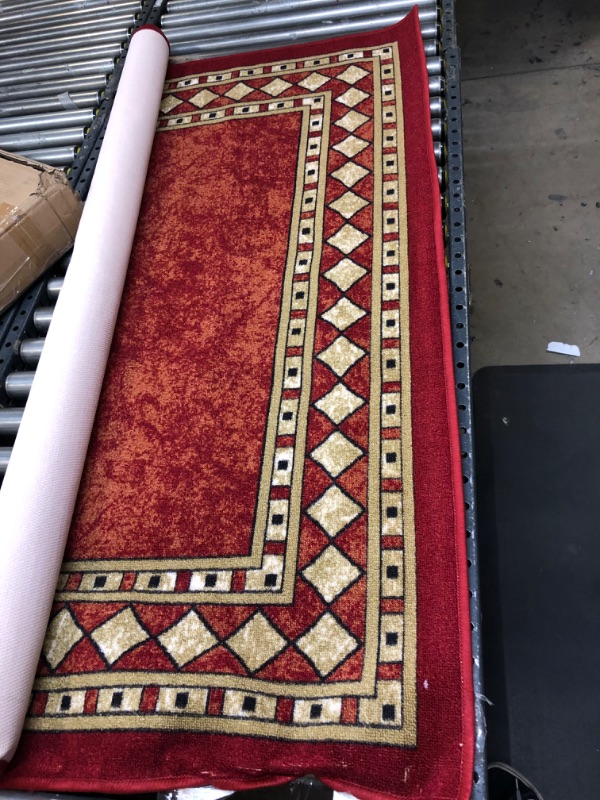 Photo 2 of Antep Rugs Alfombras Modern Bordered 5x7 Non-Skid (Non-Slip) Low Profile Pile Rubber Backing Indoor Area Rugs (Maroon Beige, 5' x 7') --------- NEEDS CLEANING
