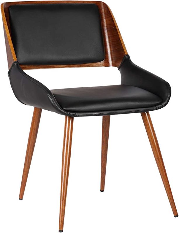 Photo 1 of Armen Living Panda Dining Chair in Black Faux Leather and Walnut Wood Finish
