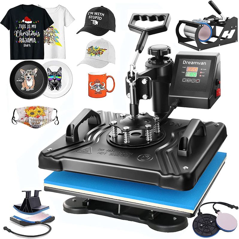Photo 1 of 5 in 1 Heat Press Machine,360-degree Rotation Digital Combo12" x 15" Multifunctional Swing Away Digital Sublimation Heat Transfer Machine for T-Shirts, Hat, Mug, Mouse Pads, Tablecloth
