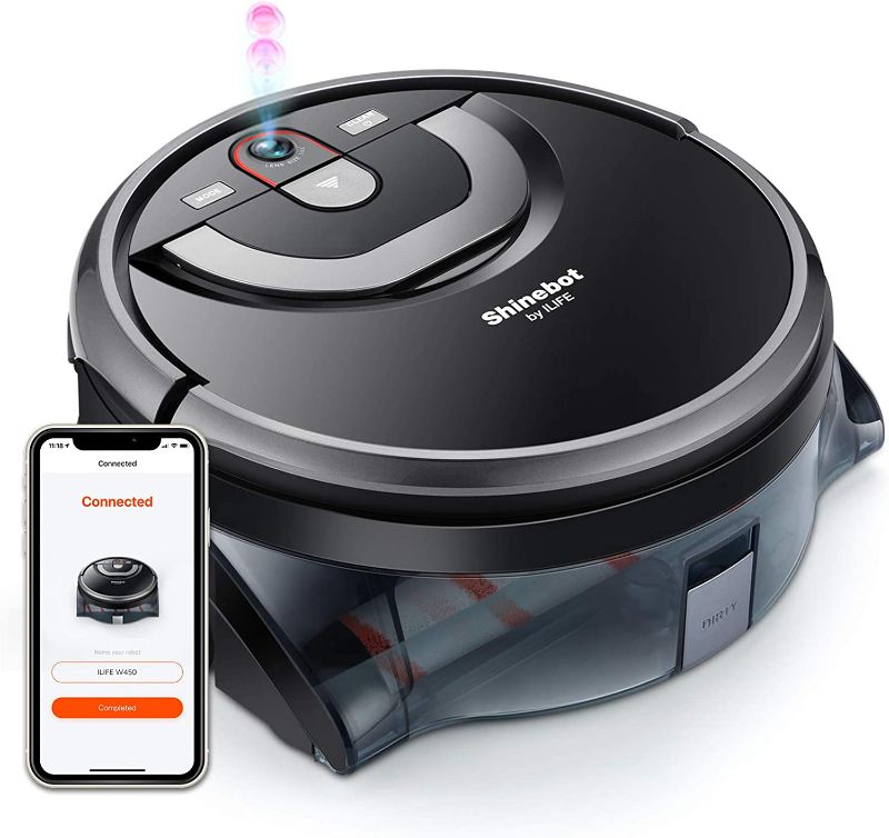 Photo 1 of ILIFE Shinebot W450 Mopping Robot Cleaner, Wet Scrubbing, Floor Washing, Wi-Fi Connected, Works with Alexa, XL Water Tank, Zig-Zag Cleaning Path, for Hard Floors only.
